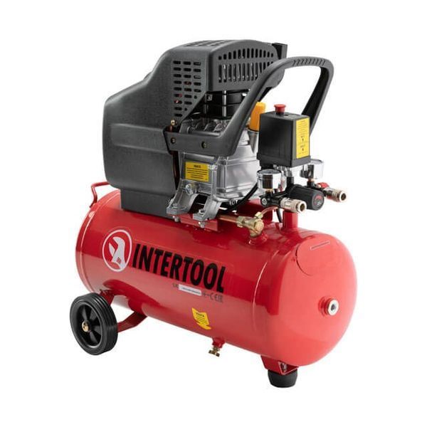 Компресор, 24 л, 1,5 кВт, 220 В, 8 атм, 206 л/хв, 80 дБ INTERTOOL PT-0009 8389 фото