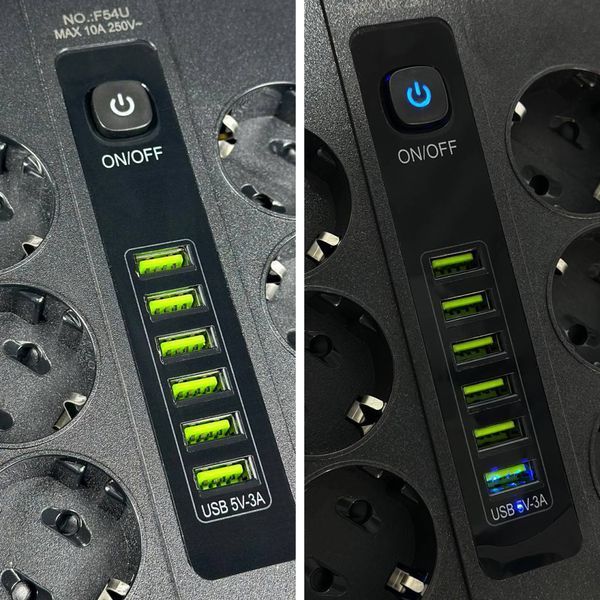 Подовжувач мережевий Power Socket F54U 6USB 6 розеток 3000 Вт 2 м чорний 62192 24637 фото